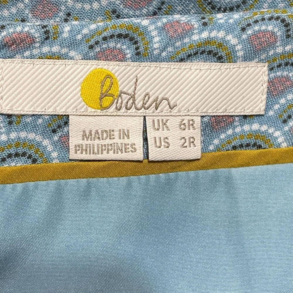Boden Virginia Swing Mini Skirt Blue Heron Rainbow Print Lined Size 2R 2 Regular